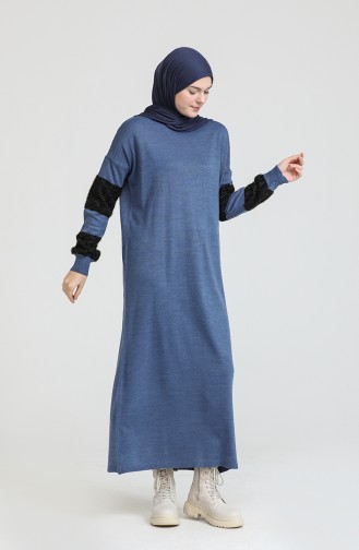 Triko Elbise 3351-03 İndigo