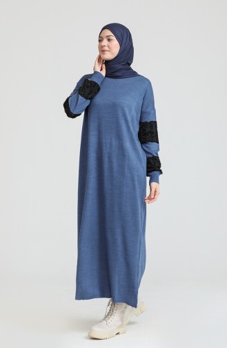 Triko Elbise 3351-03 İndigo