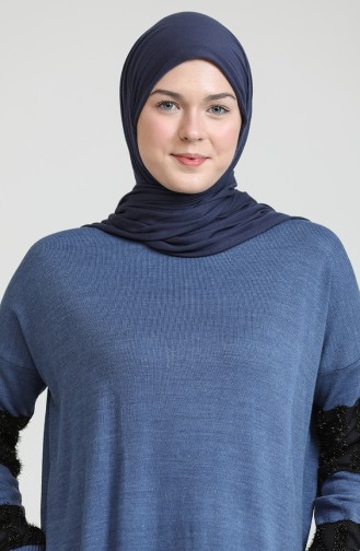 Triko Elbise 3351-03 İndigo