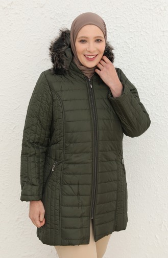 Kapüşonlu Kapitone Kaban 9407-01 Yeşil