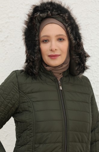 Kapüşonlu Kapitone Kaban 9407-01 Yeşil