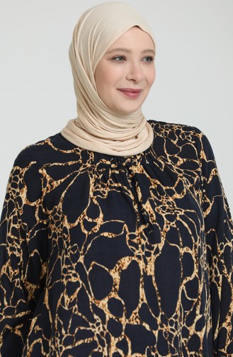 Kadın Büyük Beden Leopar Desenli Viskon Elbise 8408 Lacivert