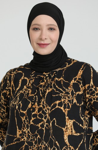 Kadın Büyük Beden Leopar Desenli Viskon Elbise 8408 Siyah