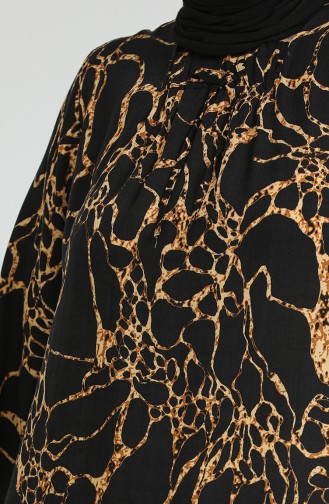 Kadın Büyük Beden Leopar Desenli Viskon Elbise 8408 Siyah