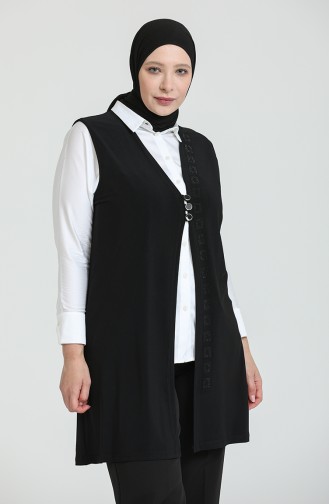 Women`s Large Size Three Button Lycra Vest 4464 Black 4464.siyah