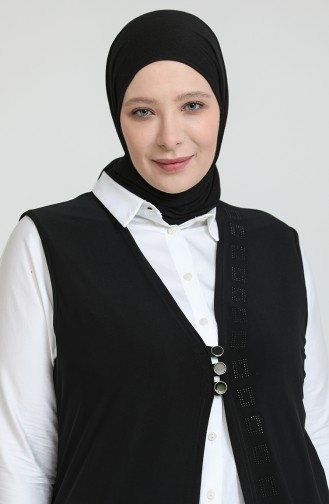 سترة نسائية كبيرة الحجم من الليكرا بثلاثة أزرار 4464 باللون الأسود 4464.siyah