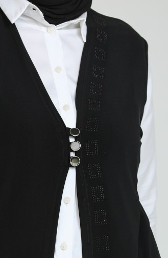 Women`s Large Size Three Button Lycra Vest 4464 Black 4464.siyah