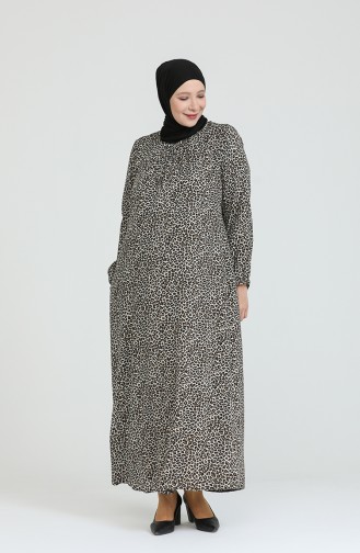 Kadın Büyük Beden Leopar Desenli Viskon Elbise 8408 Taba
