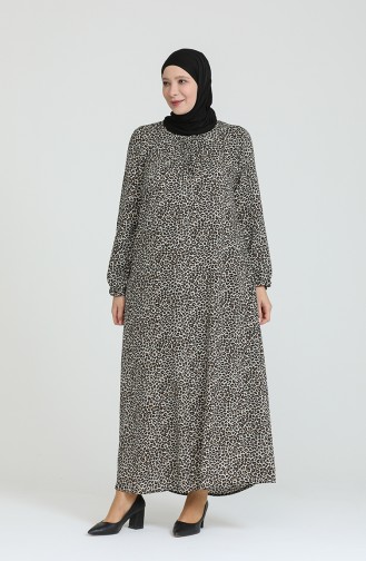 Kadın Büyük Beden Leopar Desenli Viskon Elbise 8408 Taba