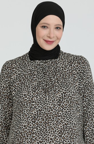 Kadın Büyük Beden Leopar Desenli Viskon Elbise 8408 Taba