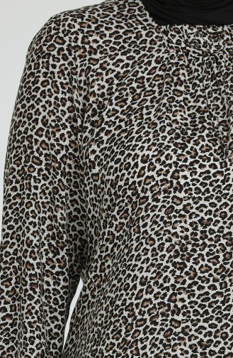 Kadın Büyük Beden Leopar Desenli Viskon Elbise 8408 Taba