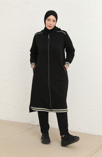 Plus Size Hooded Tracksuit Set 6003-05 Black 6003-05