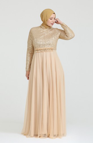 Gold Hijab Evening Dress 80114-01