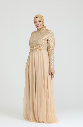 Gold Hijab Evening Dress 80114-01