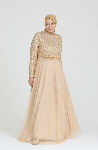 Gold Hijab Evening Dress 80114-01