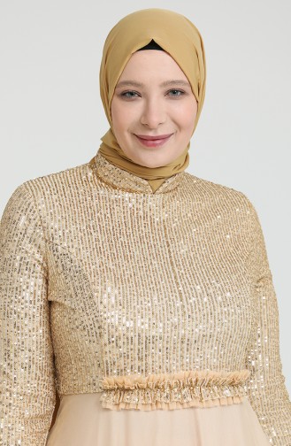 Gold Hijab Evening Dress 80114-01