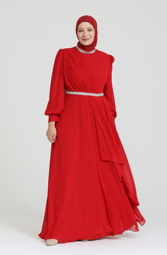 Red Hijab Evening Dress 4911-08