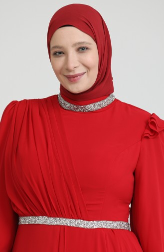 Red Hijab Evening Dress 4911-08