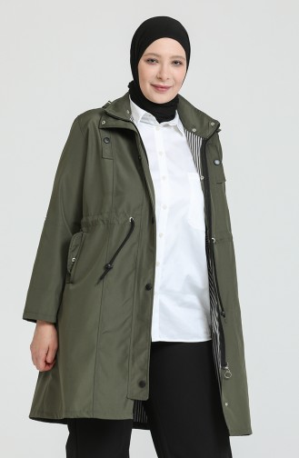 Bondit Kumaş Battal Beden Orta Boy Trençkot 9004-02 Haki