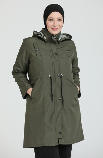 Bondit Kumaş Battal Beden Orta Boy Trençkot 9004-02 Haki