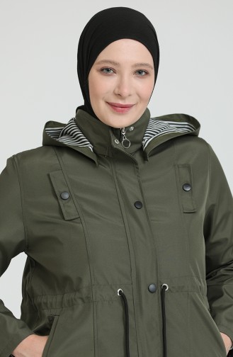 Bondit Kumaş Battal Beden Orta Boy Trençkot 9004-02 Haki