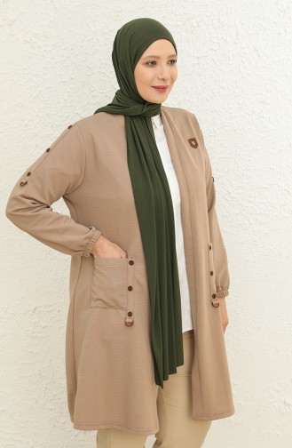 Kadın Büyük Beden Ottoman Cepli Çelik Hırka 4969 1 Vizon