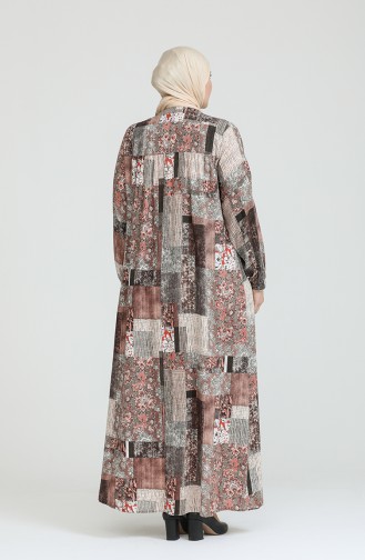 Kadın Büyük Beden Leopar Desenli Viskon Elbise 8408 Vizon