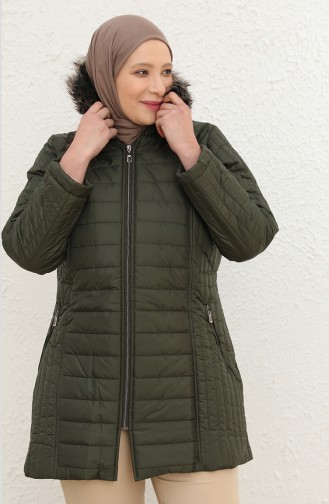 Kapüşonlu Kapitone Kaban 9407-01 Yeşil