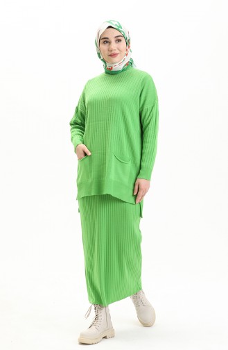 Ensemble Deux Pièces Tunique Jupe Tricot 0563-07 Vert Pistache 0563-07