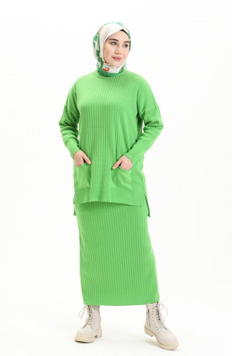 Ensemble Deux Pièces Tunique Jupe Tricot 0563-07 Vert Pistache 0563-07