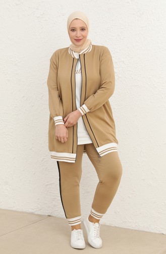 Plus Size Three Piece Tracksuit 6000-01 Camel 6000-01