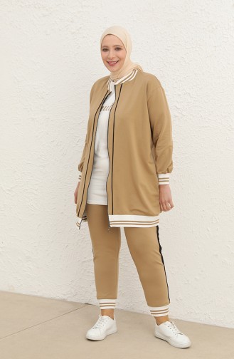 Plus Size Three Piece Tracksuit 6000-01 Camel 6000-01