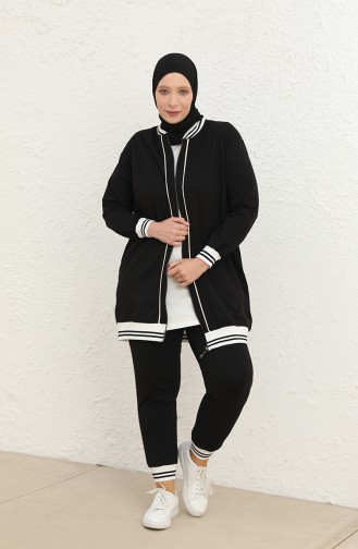 Plus Size Three Piece Tracksuit 6000-05 Black 6000-05