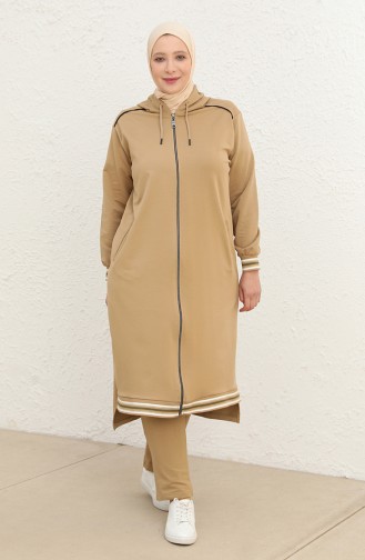 Plus Size Hooded Tracksuit 6003-04 Camel 6003-04