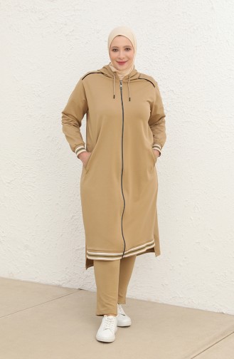 Plus Size Hooded Tracksuit 6003-04 Camel 6003-04