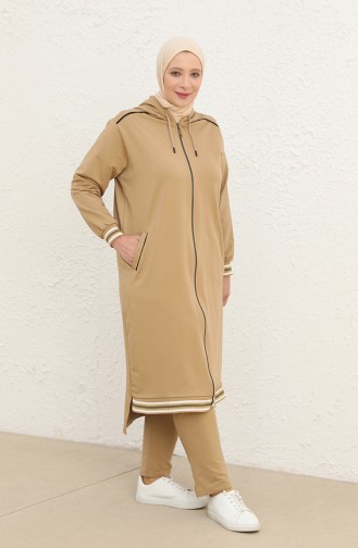 Plus Size Hooded Tracksuit 6003-04 Camel 6003-04