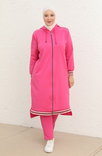 Plus Size Hooded Tracksuit 6003-06 Fuchsia 6003-06