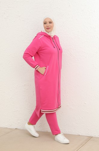 Plus Size Hooded Tracksuit 6003-06 Fuchsia 6003-06