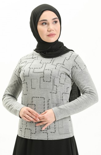 Desenli Sweat Bluz 22634-01 Gri