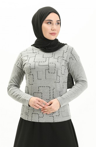 Desenli Sweat Bluz 22634-01 Gri