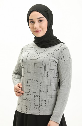Desenli Sweat Bluz 22634-01 Gri