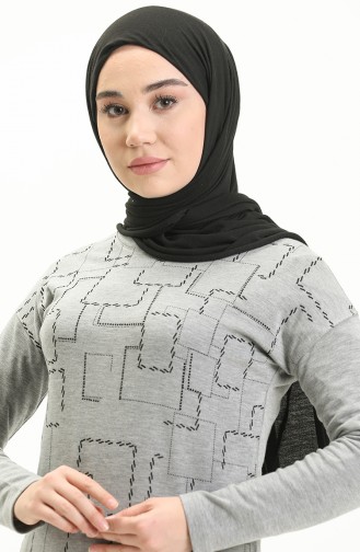 Desenli Sweat Bluz 22634-01 Gri