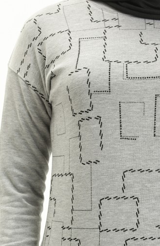 Desenli Sweat Bluz 22634-01 Gri