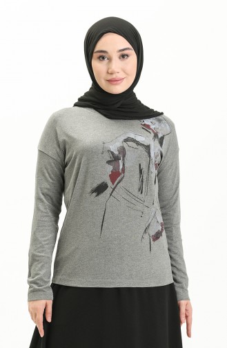 Desenli Taş Baskılı Bluz 22646-02 Gri
