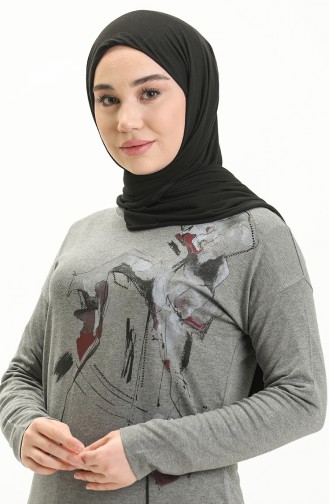 Desenli Taş Baskılı Bluz 22646-02 Gri