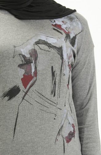 Desenli Taş Baskılı Bluz 22646-02 Gri