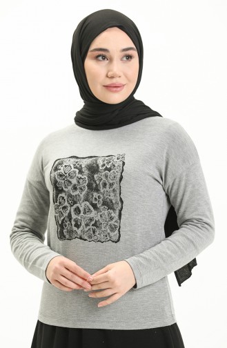 Desenli Sweat Bluz 22653-02 Gri