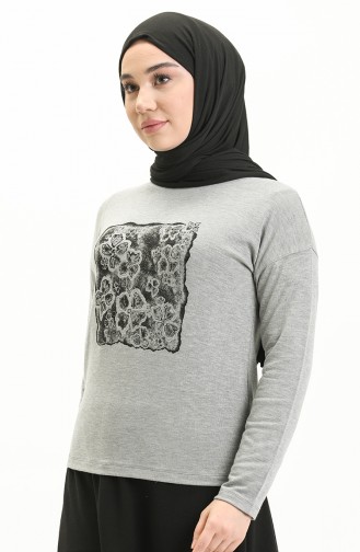 Desenli Sweat Bluz 22653-02 Gri