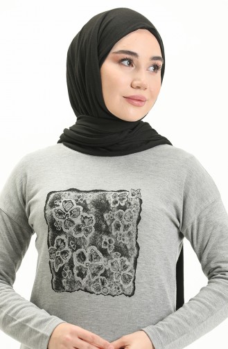 Desenli Sweat Bluz 22653-02 Gri