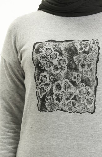 Desenli Sweat Bluz 22653-02 Gri